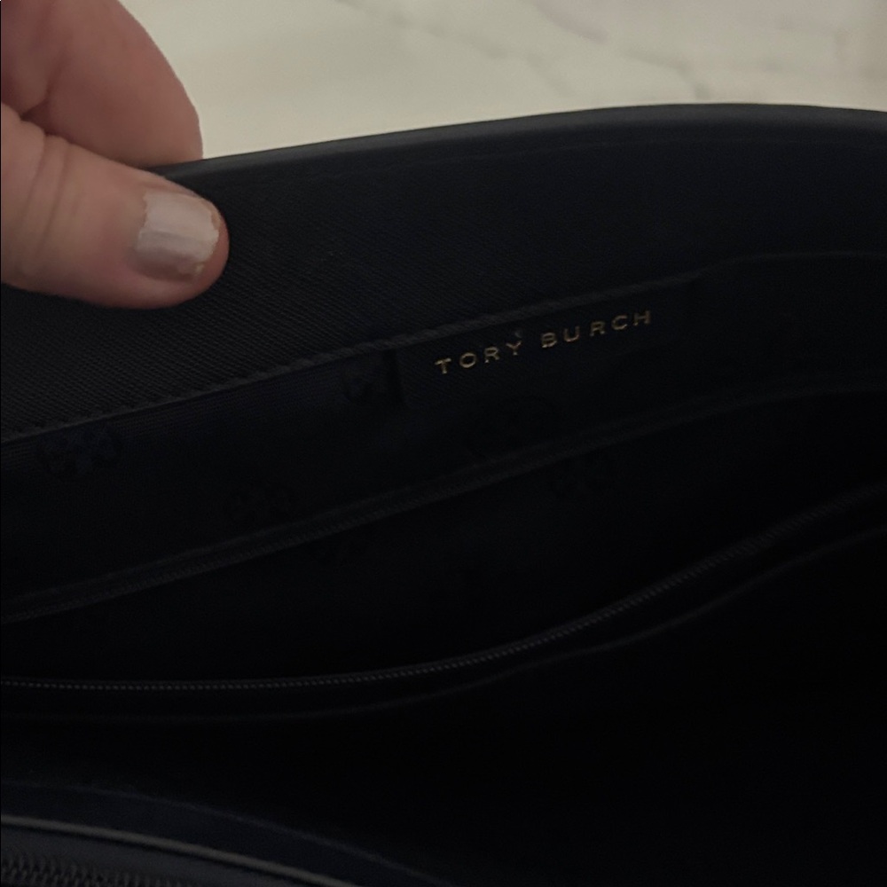 Tory Burch NAVY  Leather Tote with Gold Logo - Picture 9 of 16